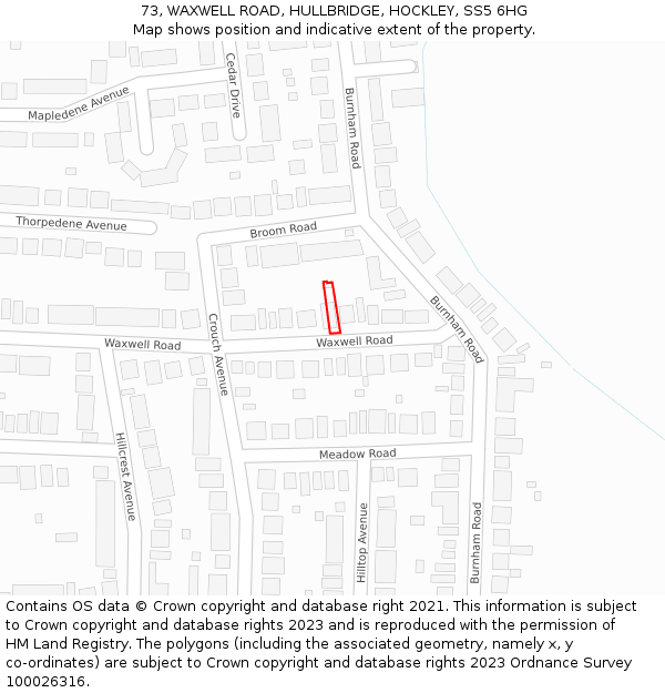 73, WAXWELL ROAD, HULLBRIDGE, HOCKLEY, SS5 6HG: Location map and indicative extent of plot