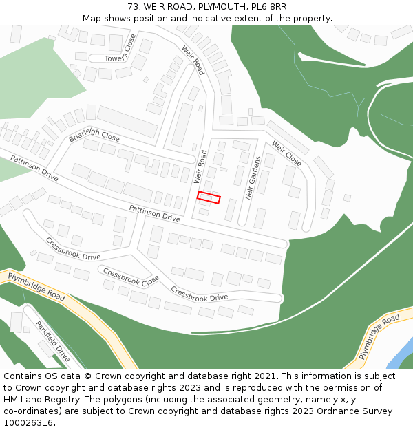 73, WEIR ROAD, PLYMOUTH, PL6 8RR: Location map and indicative extent of plot