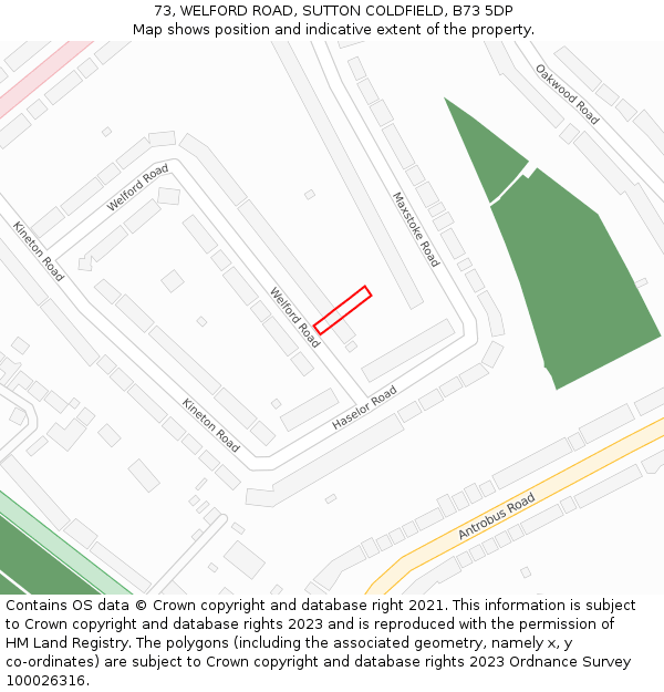 73, WELFORD ROAD, SUTTON COLDFIELD, B73 5DP: Location map and indicative extent of plot