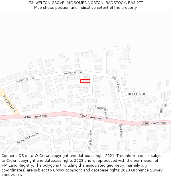 73, WELTON GROVE, MIDSOMER NORTON, RADSTOCK, BA3 2TT: Location map and indicative extent of plot