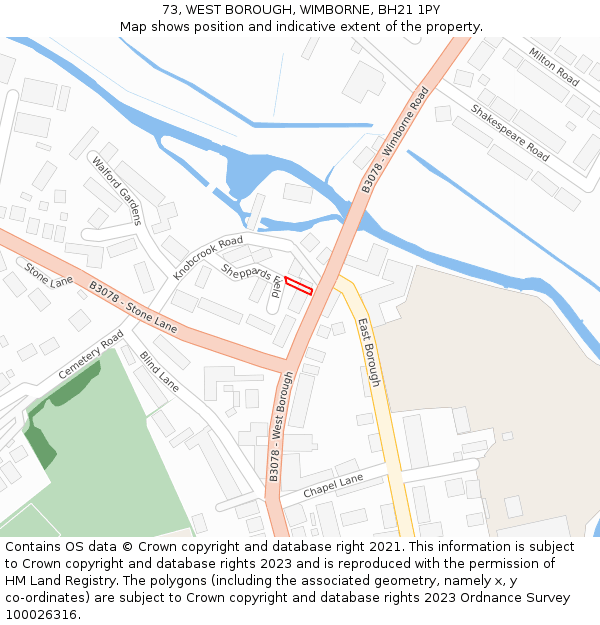 73, WEST BOROUGH, WIMBORNE, BH21 1PY: Location map and indicative extent of plot