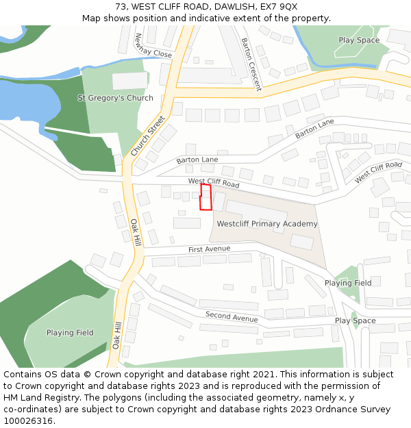 73, WEST CLIFF ROAD, DAWLISH, EX7 9QX: Location map and indicative extent of plot