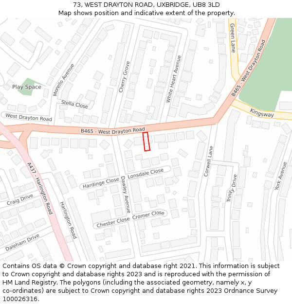 73, WEST DRAYTON ROAD, UXBRIDGE, UB8 3LD: Location map and indicative extent of plot