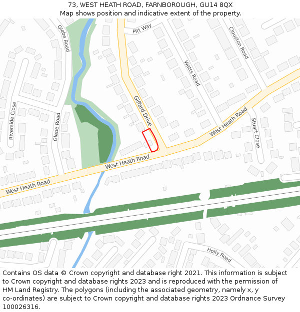 73, WEST HEATH ROAD, FARNBOROUGH, GU14 8QX: Location map and indicative extent of plot