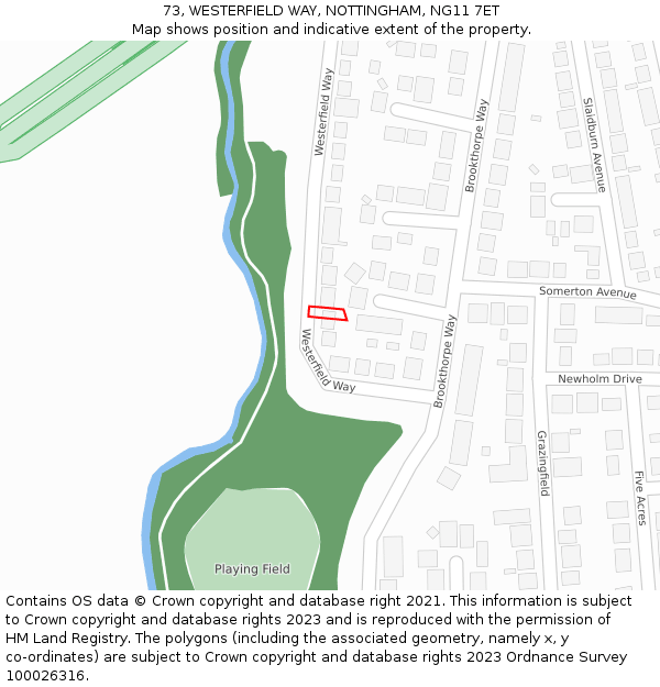 73, WESTERFIELD WAY, NOTTINGHAM, NG11 7ET: Location map and indicative extent of plot