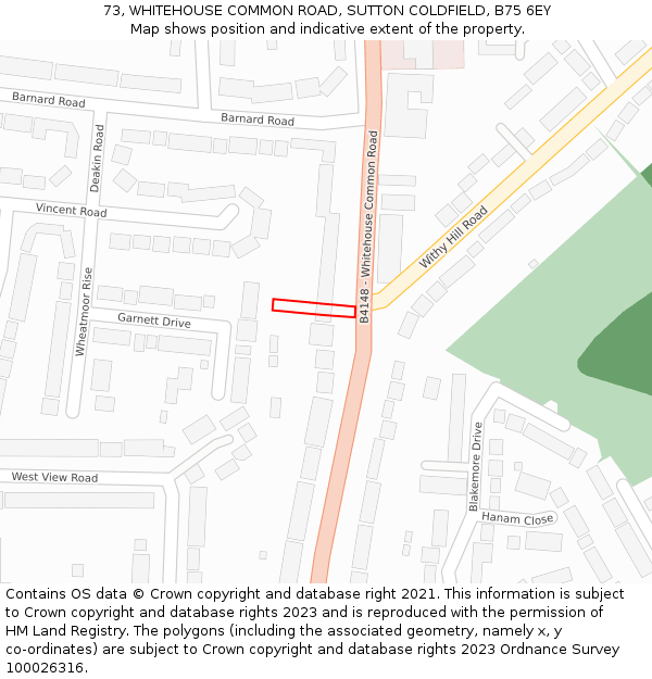 73, WHITEHOUSE COMMON ROAD, SUTTON COLDFIELD, B75 6EY: Location map and indicative extent of plot