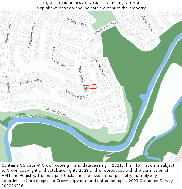 73, WIDECOMBE ROAD, STOKE-ON-TRENT, ST1 6SL: Location map and indicative extent of plot