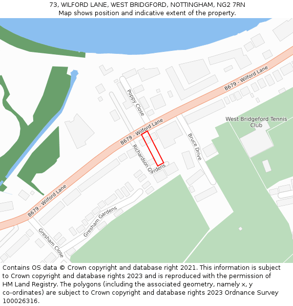 73, WILFORD LANE, WEST BRIDGFORD, NOTTINGHAM, NG2 7RN: Location map and indicative extent of plot