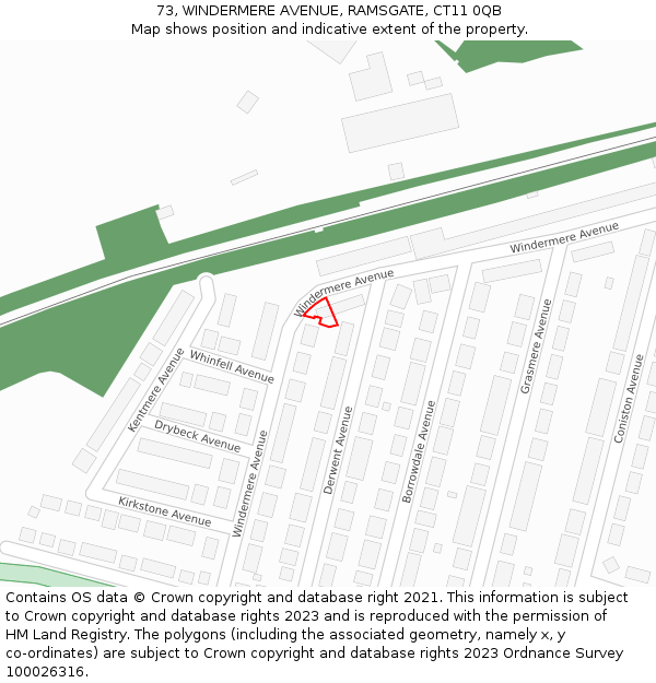 73, WINDERMERE AVENUE, RAMSGATE, CT11 0QB: Location map and indicative extent of plot