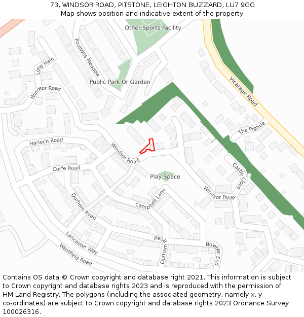 73, WINDSOR ROAD, PITSTONE, LEIGHTON BUZZARD, LU7 9GG: Location map and indicative extent of plot