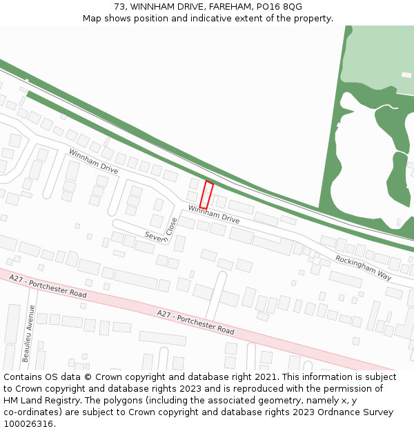 73, WINNHAM DRIVE, FAREHAM, PO16 8QG: Location map and indicative extent of plot