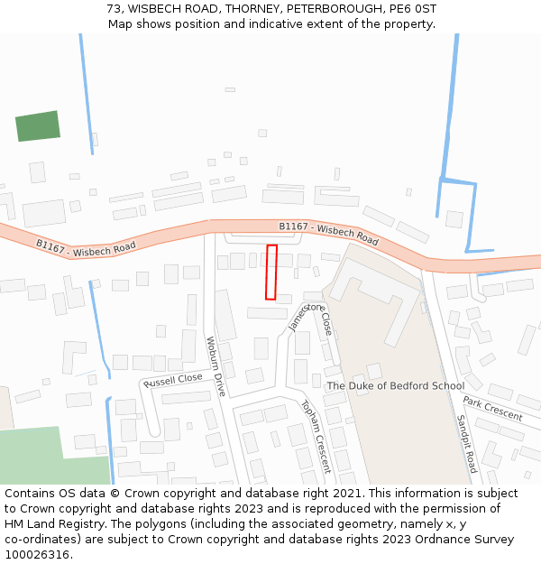73, WISBECH ROAD, THORNEY, PETERBOROUGH, PE6 0ST: Location map and indicative extent of plot