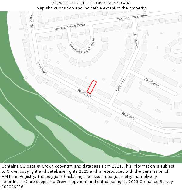 73, WOODSIDE, LEIGH-ON-SEA, SS9 4RA: Location map and indicative extent of plot