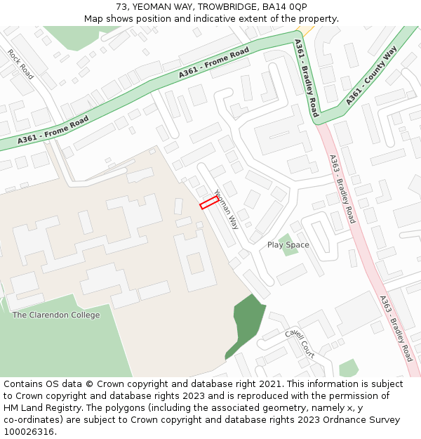 73, YEOMAN WAY, TROWBRIDGE, BA14 0QP: Location map and indicative extent of plot
