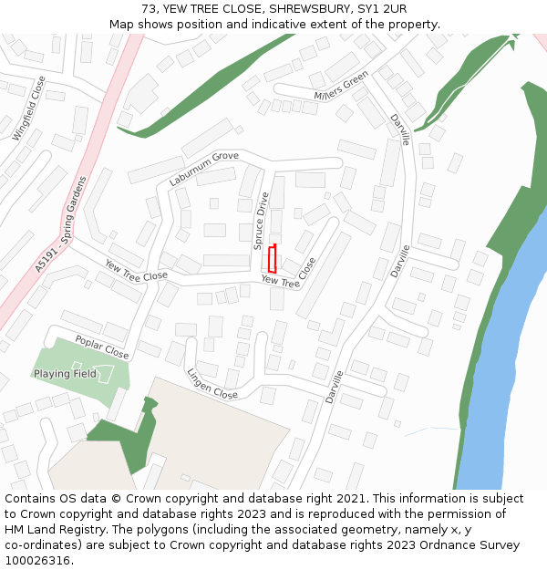 73, YEW TREE CLOSE, SHREWSBURY, SY1 2UR: Location map and indicative extent of plot