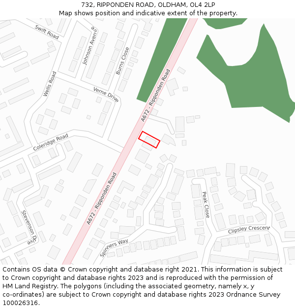 732, RIPPONDEN ROAD, OLDHAM, OL4 2LP: Location map and indicative extent of plot