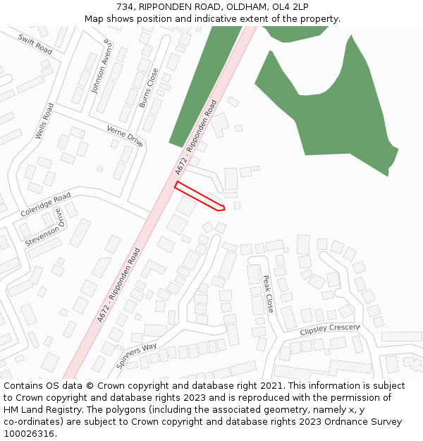 734, RIPPONDEN ROAD, OLDHAM, OL4 2LP: Location map and indicative extent of plot