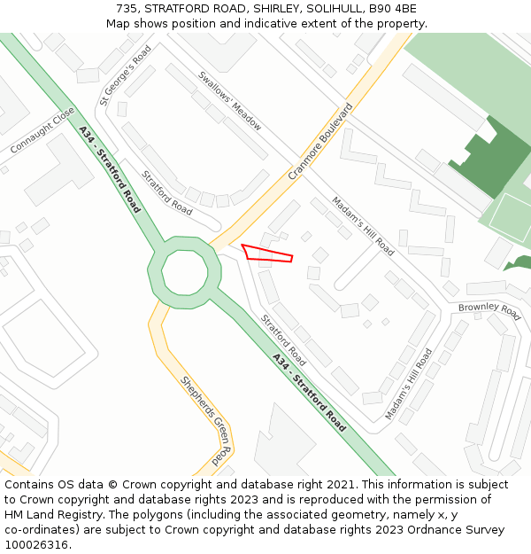 735, STRATFORD ROAD, SHIRLEY, SOLIHULL, B90 4BE: Location map and indicative extent of plot