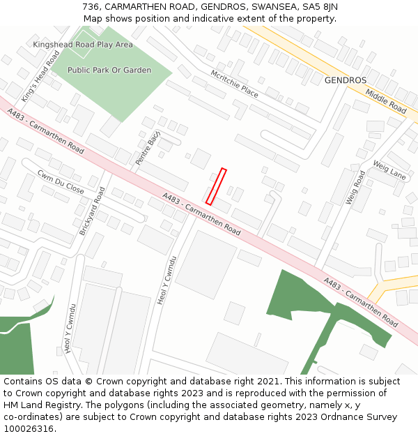 736, CARMARTHEN ROAD, GENDROS, SWANSEA, SA5 8JN: Location map and indicative extent of plot