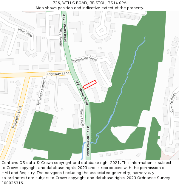 736, WELLS ROAD, BRISTOL, BS14 0PA: Location map and indicative extent of plot