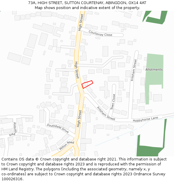 73A, HIGH STREET, SUTTON COURTENAY, ABINGDON, OX14 4AT: Location map and indicative extent of plot