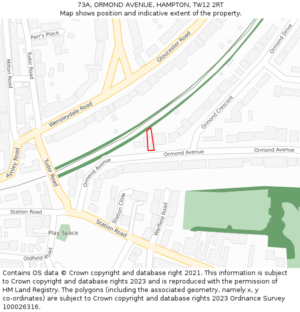 73A, ORMOND AVENUE, HAMPTON, TW12 2RT: Location map and indicative extent of plot