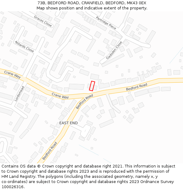 73B, BEDFORD ROAD, CRANFIELD, BEDFORD, MK43 0EX: Location map and indicative extent of plot