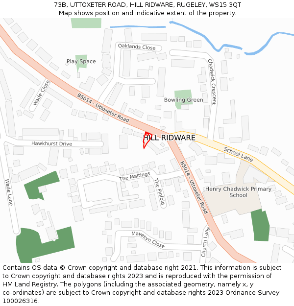 73B, UTTOXETER ROAD, HILL RIDWARE, RUGELEY, WS15 3QT: Location map and indicative extent of plot