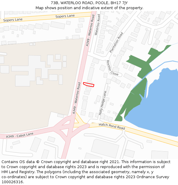 73B, WATERLOO ROAD, POOLE, BH17 7JY: Location map and indicative extent of plot