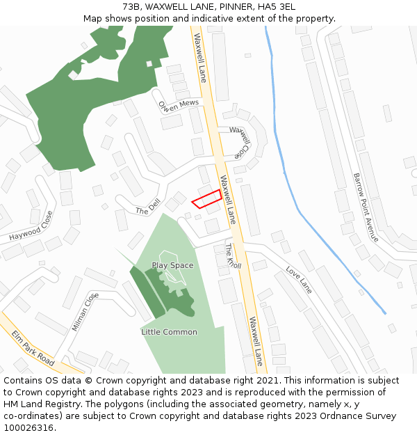 73B, WAXWELL LANE, PINNER, HA5 3EL: Location map and indicative extent of plot