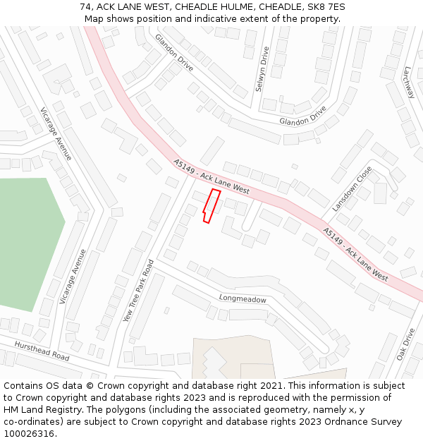 74, ACK LANE WEST, CHEADLE HULME, CHEADLE, SK8 7ES: Location map and indicative extent of plot