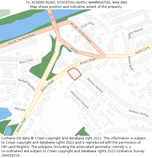 74, ACKERS ROAD, STOCKTON HEATH, WARRINGTON, WA4 2BQ: Location map and indicative extent of plot