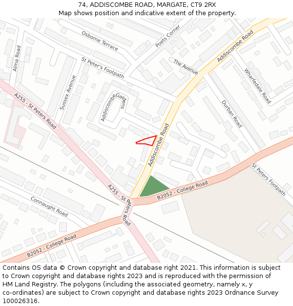 74, ADDISCOMBE ROAD, MARGATE, CT9 2RX: Location map and indicative extent of plot