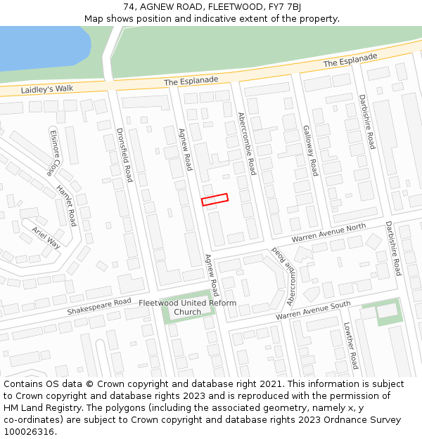 74, AGNEW ROAD, FLEETWOOD, FY7 7BJ: Location map and indicative extent of plot