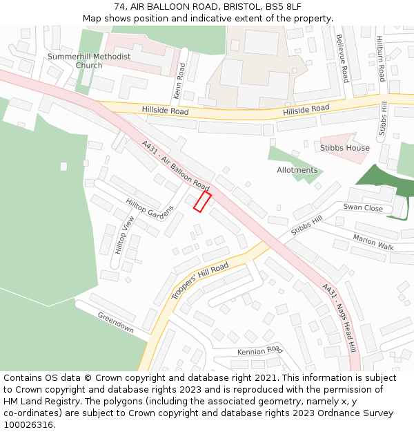 74, AIR BALLOON ROAD, BRISTOL, BS5 8LF: Location map and indicative extent of plot