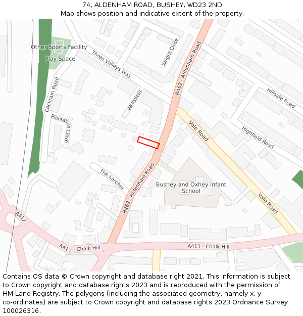 74, ALDENHAM ROAD, BUSHEY, WD23 2ND: Location map and indicative extent of plot