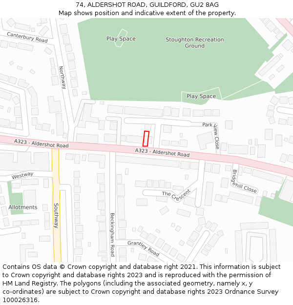 74, ALDERSHOT ROAD, GUILDFORD, GU2 8AG: Location map and indicative extent of plot