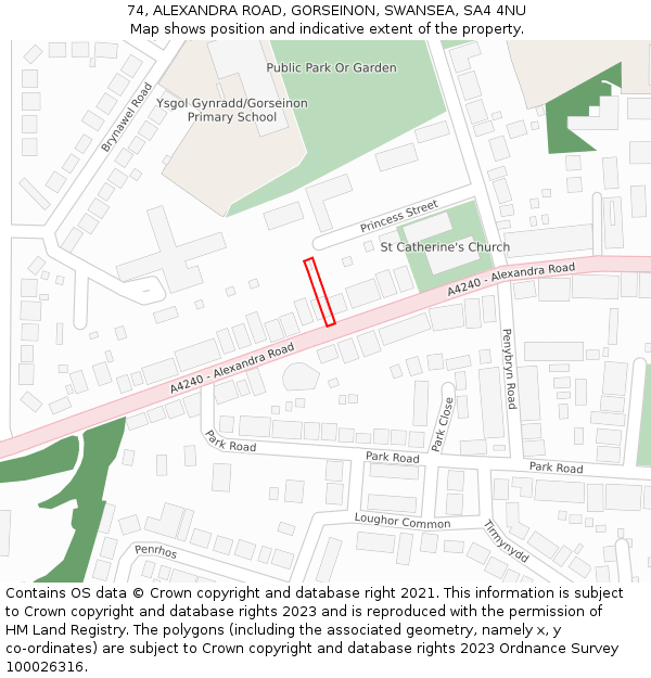 74, ALEXANDRA ROAD, GORSEINON, SWANSEA, SA4 4NU: Location map and indicative extent of plot