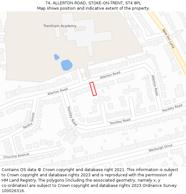 74, ALLERTON ROAD, STOKE-ON-TRENT, ST4 8PL: Location map and indicative extent of plot