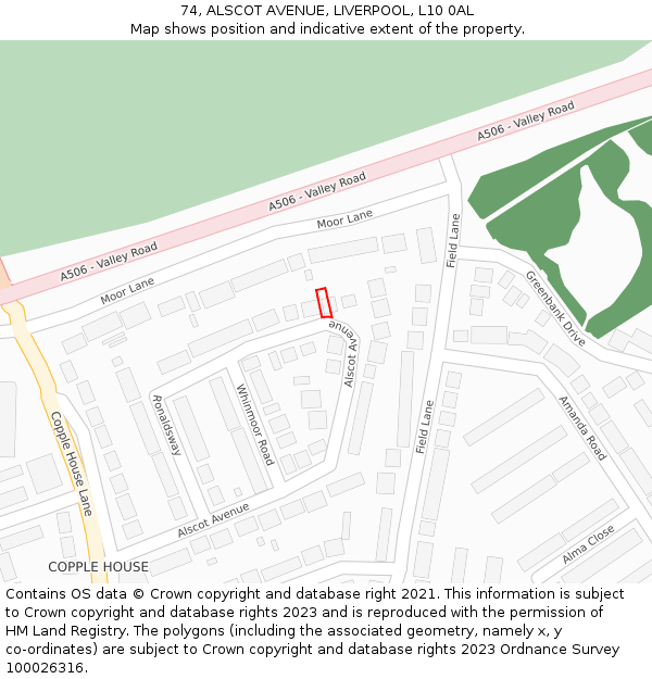 74, ALSCOT AVENUE, LIVERPOOL, L10 0AL: Location map and indicative extent of plot