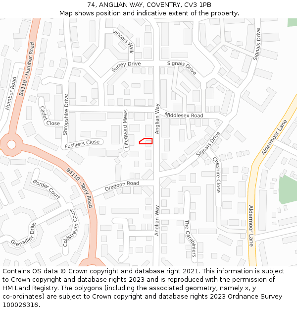 74, ANGLIAN WAY, COVENTRY, CV3 1PB: Location map and indicative extent of plot