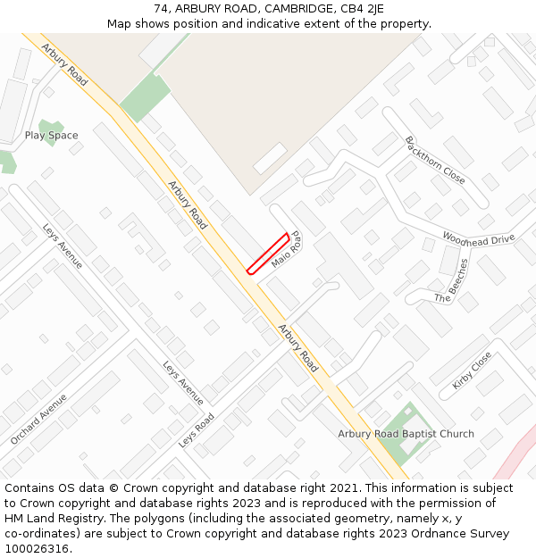 74, ARBURY ROAD, CAMBRIDGE, CB4 2JE: Location map and indicative extent of plot