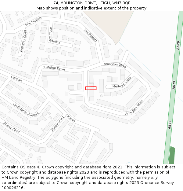 74, ARLINGTON DRIVE, LEIGH, WN7 3QP: Location map and indicative extent of plot