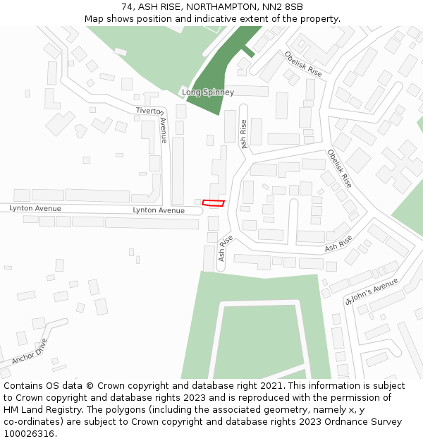 74, ASH RISE, NORTHAMPTON, NN2 8SB: Location map and indicative extent of plot