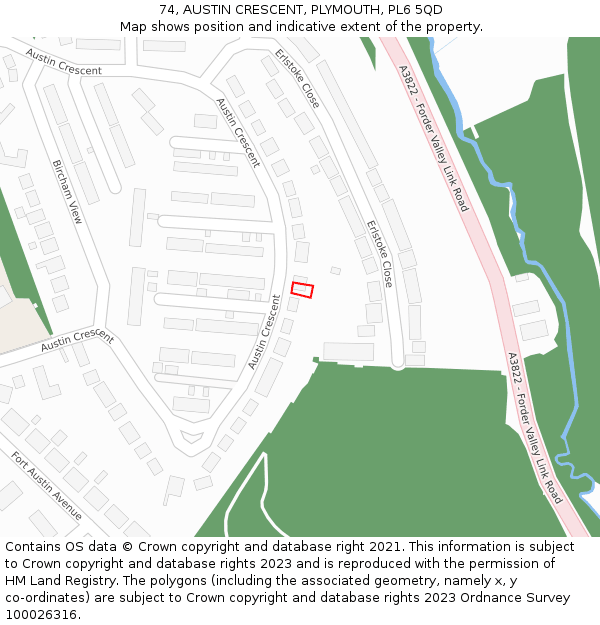 74, AUSTIN CRESCENT, PLYMOUTH, PL6 5QD: Location map and indicative extent of plot