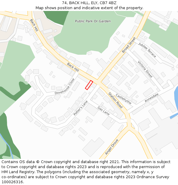 74, BACK HILL, ELY, CB7 4BZ: Location map and indicative extent of plot