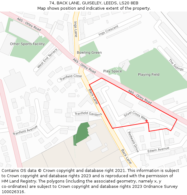 74, BACK LANE, GUISELEY, LEEDS, LS20 8EB: Location map and indicative extent of plot