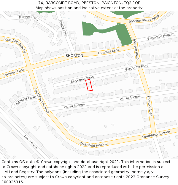 74, BARCOMBE ROAD, PRESTON, PAIGNTON, TQ3 1QB: Location map and indicative extent of plot