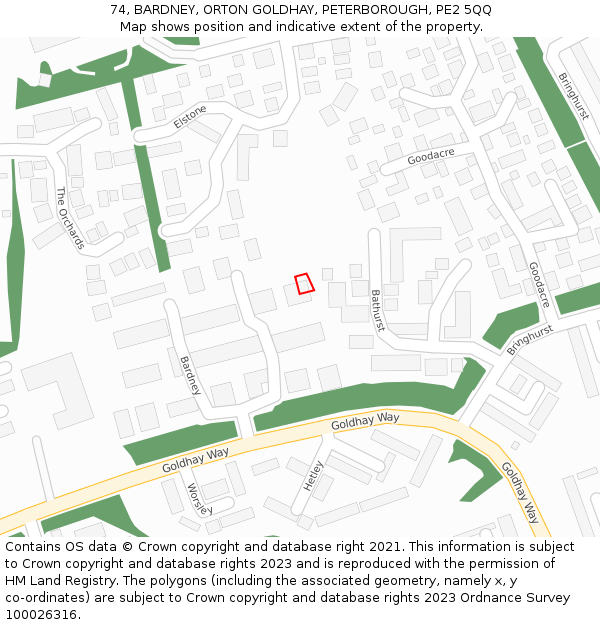 74, BARDNEY, ORTON GOLDHAY, PETERBOROUGH, PE2 5QQ: Location map and indicative extent of plot