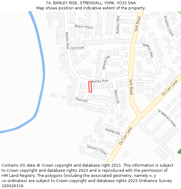 74, BARLEY RISE, STRENSALL, YORK, YO32 5AA: Location map and indicative extent of plot